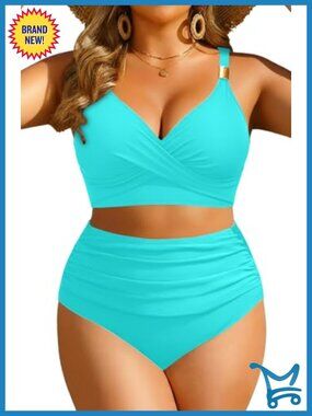 Women Plus Size Two Piece Swimsuit High Waist Tummy Control Bathing Suit